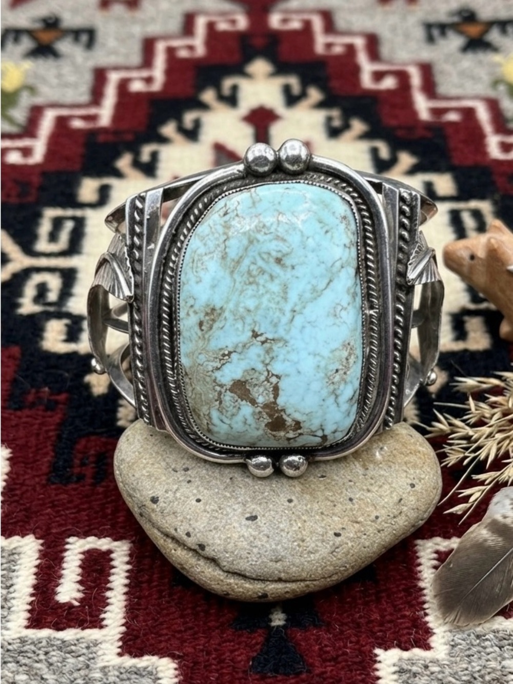 Zuni Native American Sterling Silver Dry Creek Turquoise Cuff Bracelet 6 7/8"